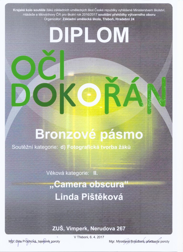 Certifikát diplom - pistekova